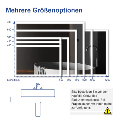 Meykoers LED bathroom mirror 45x60cm illuminated mirror Cold white light Energy-saving IP44