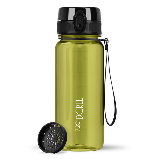 720°DGREE water bottle 650ml "uberBottle" crystalClear +infuser - BPA-free - Leak-proof bottle for kids, school, university, sports, gym, fitness - Tritan sports bottle - Lightweight, shockproof.