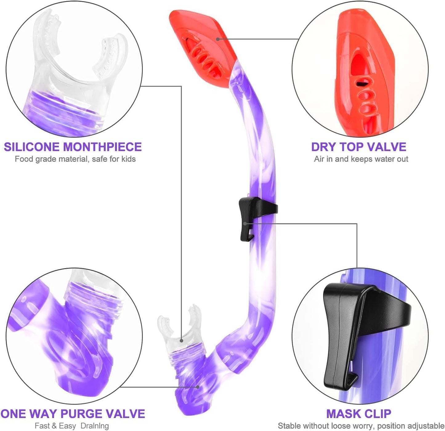 WOVOKA Kids Snorkel Set - Kids Diving Mask with Snorkel Anti-Leak Anti-Fog HD Diving Masks Dry Snorkel for 4-13 year old boys and girls