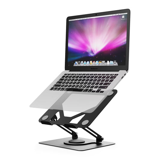 GRIFEMA Laptop Stand Adjustable Height, GB1050 Foldable Laptop Stand with 360° Rotating Base, Ergonomic & Ventilated - Compatible with MacBook Air/Pro, Dell, and 11-17 inch Notebooks - Black