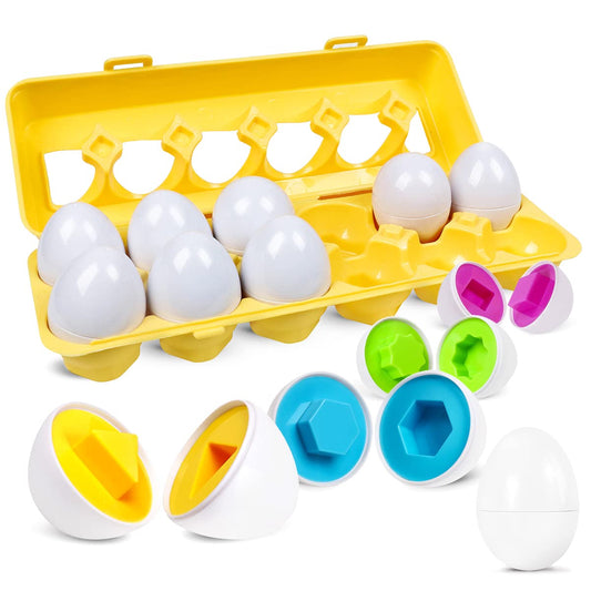 Montessori toy Matching Eggs Color & Shape Recognition Sorter Skills Toy for Toddlers, Matching Eggs Set Easter Egg, Fine Motor Montessori Puzzle Gift