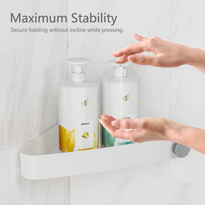Sotfamily shower caddy without drilling corner, 4 piece shower shelf bathroom shelf without drilling with adhesive pad, rustproof plastic shampoo holder for shower for bathroom, white