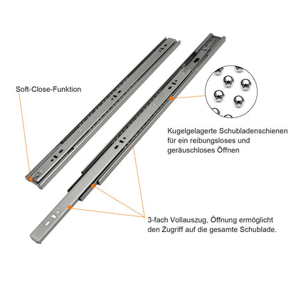 Ansobea drawer slides 600mm, ball bearing guides with 45 kg load capacity full extensions, drawer pull-out telescopic rail, full stretch size 1200mm, 4 pairs (8 pieces)