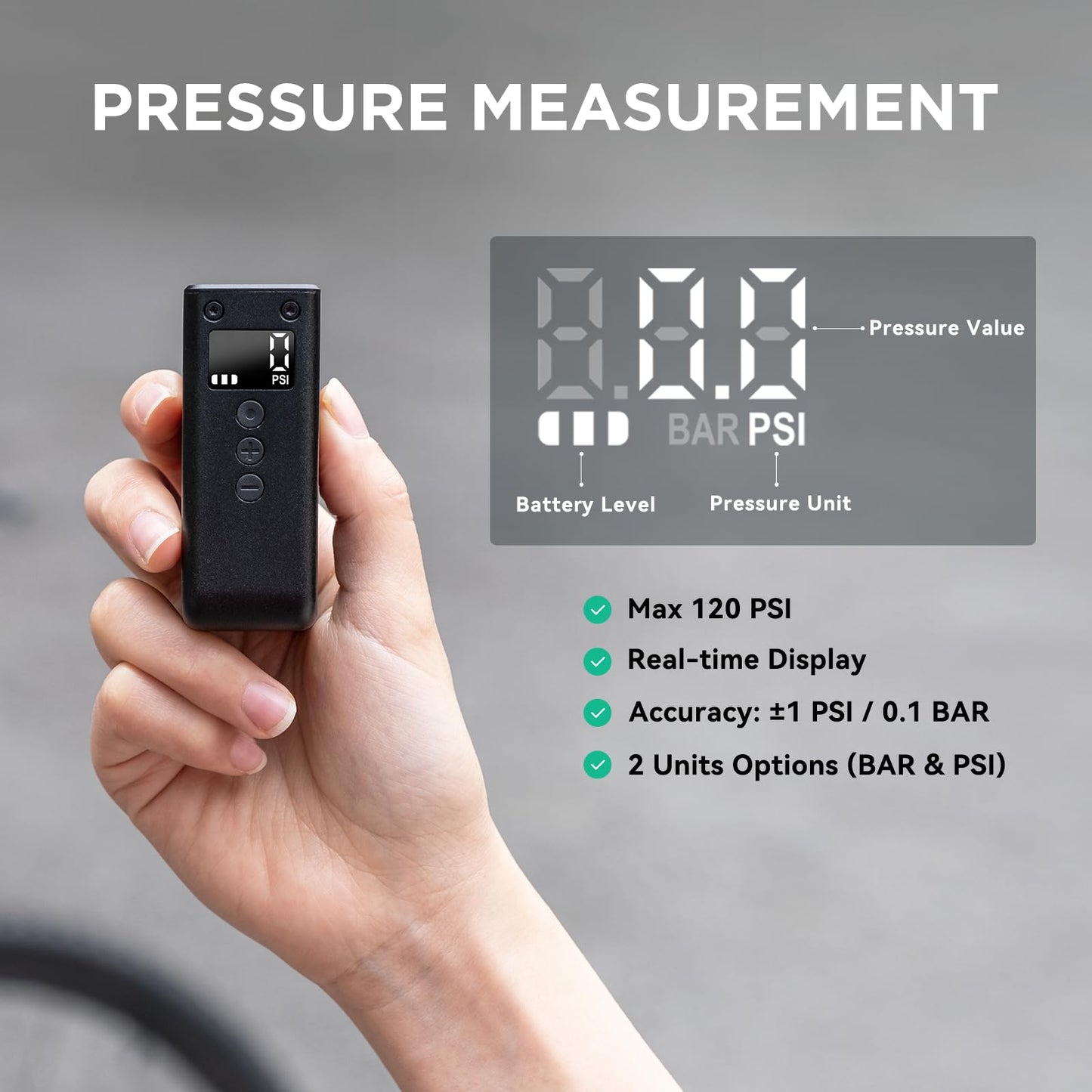 CYCPLUS AS2 PRO Tiny Bike Pump with Gauge, max 120 PSI Electric Bike Pump, automatic shut-off, with Presta and Schrader valve for e-bike, mountain bike, city bike, and road bike (2025 version)