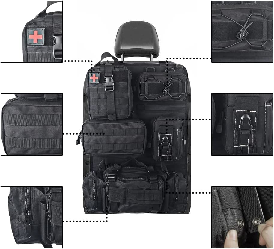 ZACITLEI Universal Tactical Car Seat Back Organizer, Front Seat Back Storage Bag Backseat Protector with 5 Removable Molle Pouch for Most Vehicles