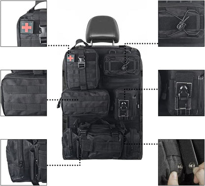 ZACITLEI Universal Tactical Car Seat Back Organizer, Front Seat Back Storage Bag Backseat Protector with 5 Removable Molle Pouch for Most Vehicles