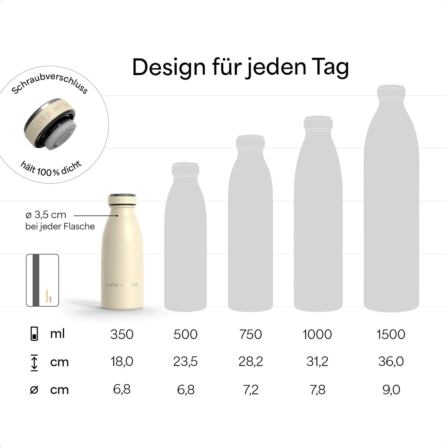 LARS NYSØM Stainless Steel Water Bottle 350ml, 500ml, 750ml, 1L, 1.5L | Insulated bottle for carbonated drinks | Leak-proof bottle for sports, outdoor, school (Aqua Turquoise, 350ml)