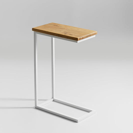 BestLoft.com Small side table sofa black white wood laptop table C shape coffee table side table tray table oak bed table night stand tall laptop table for sofa small living room table (CWH-W)