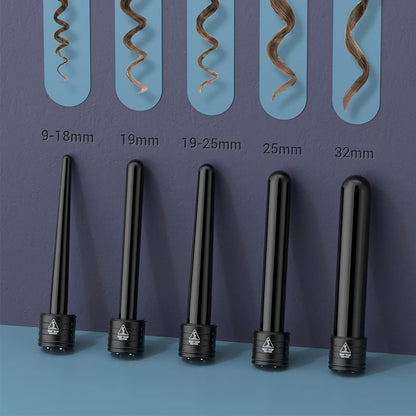 5 in 1 LCD Ceramic Coating Multifunctional Interchangeable Wave Iron with Gloves Curling Kit ET-W301