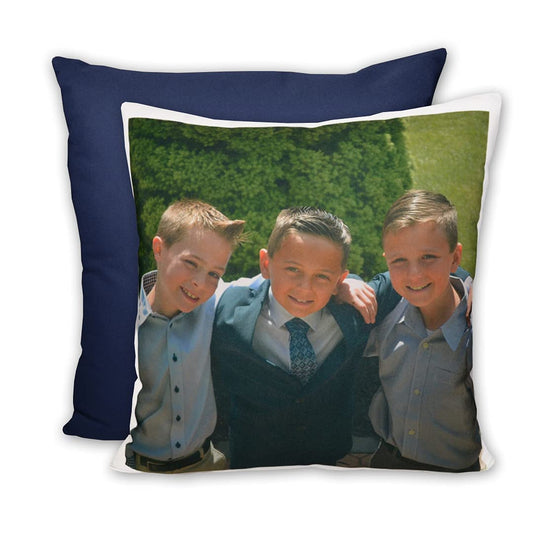 LOOXIS Personalized photo & text printed pillow, customizable – 40x40 cm, colored backside, linen texture – Gift idea for men, women, anniversary, birthday, housewarming – Midnight Blue.