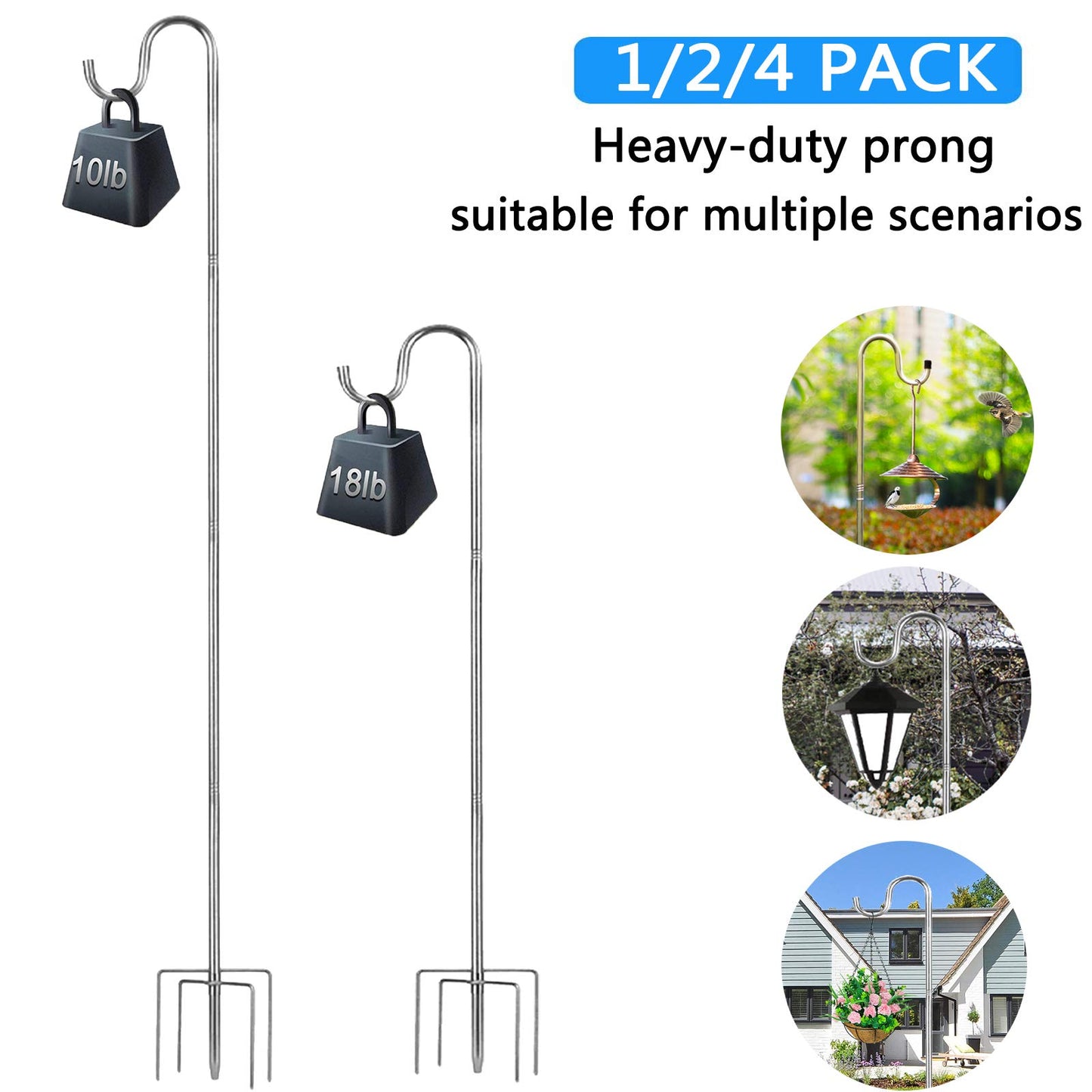 HOME RIGHT Bird Feeder Station, 30 to 94 inches, adjustable shepherd's hook, durable, 5 prongs, metal hook, garden plant hanger for wedding decoration (1 piece)
