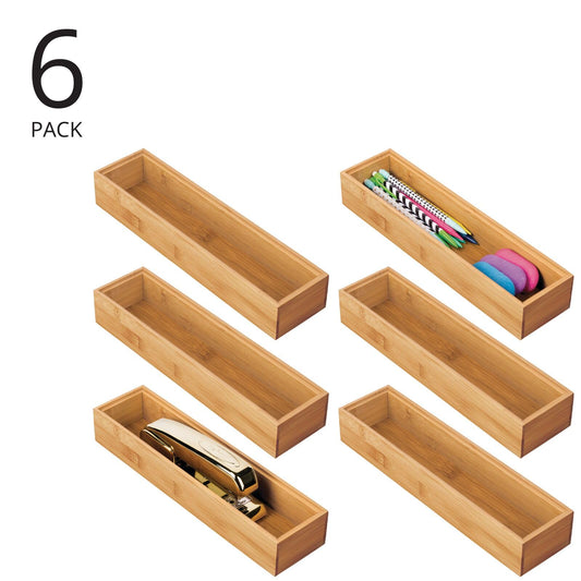 mDesgn 6-piece Desk and Bathroom Storage Box Set - rectangular drawer box made of bamboo - high-quality desk organizer for office supplies and craft supplies - natural color