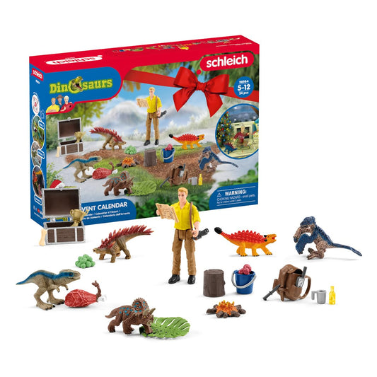SCHLEICH Dinosaurs | Advent Calendar 2025-98984 | with movable figure Luis, 6 mini dinos, treasure chest & lots of accessories | Dinosaur toy & gift idea for kids aged 5+ | 24 pieces