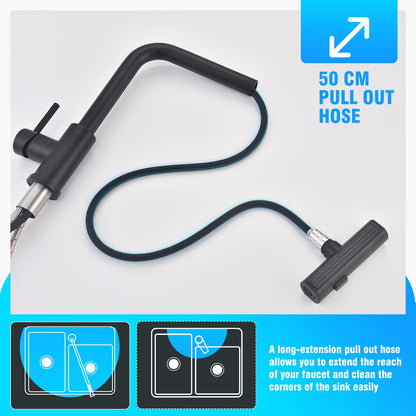 HOMELODY Black Kitchen Faucet, Pull Down Kitchen Faucet with 3 Spray Modes, Sink Faucet with Sprayer, Kitchen Faucet 360° Rotatable, Stainless Steel Mixer Tap.
