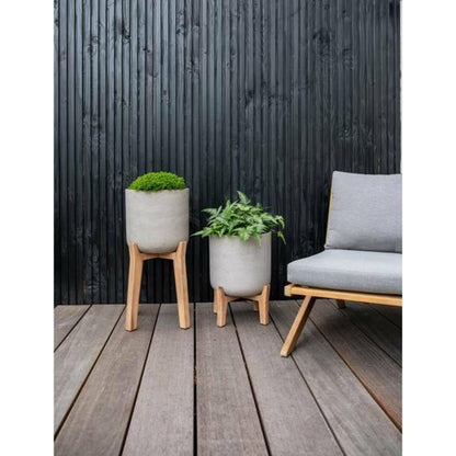 Finestgreen Charlie feet high | Handcrafted plant container on wooden legs (XL Ø:40 H:67 cm, Grey) | Pottery Pots