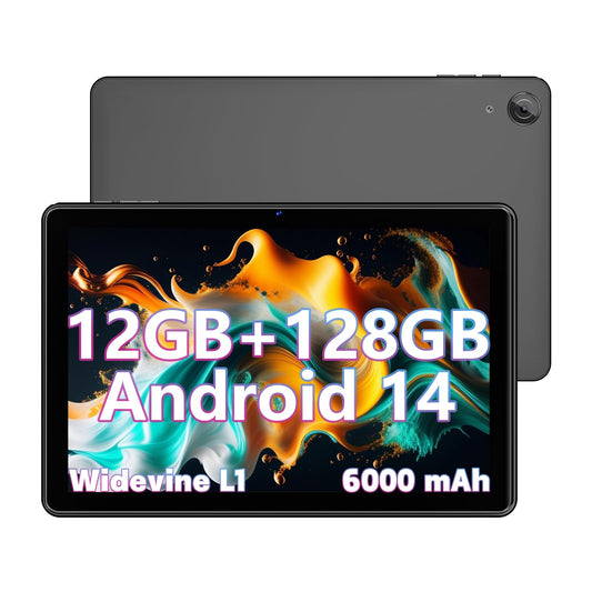 Rebecco 2025 tablet 10 inch Android 14 tablets, 12GB RAM+128GB ROM (expandable to 1TB), Octa Core 1280 * 800 IPS HD screen, Unisoc A523 CPU, 5G/2.4G WiFi, dual 5MP+8MP camera.