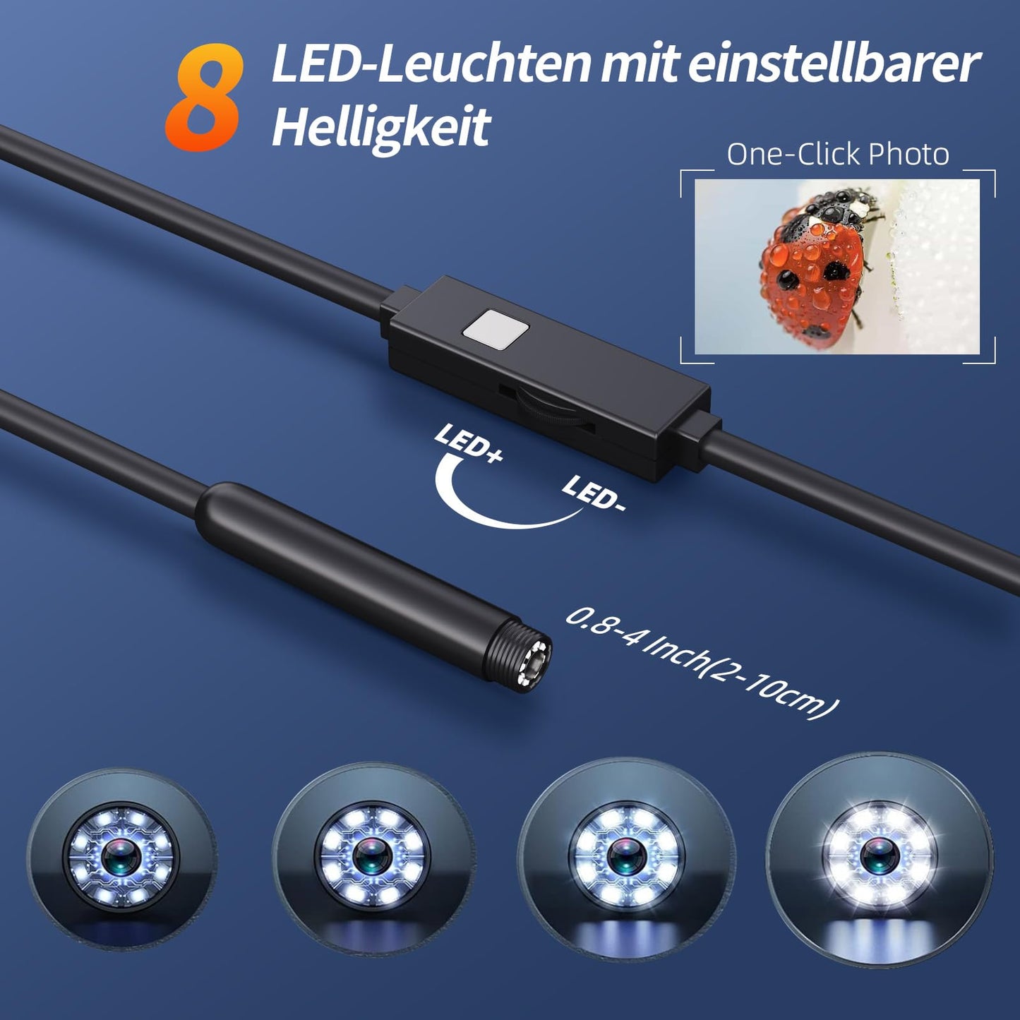 Endoscope camera with light, Aopick 1920 HD Endoscope Camera for phone with 8 LED light, No WiFi Required Inspection Camera IP67 Waterproof Drain Camera for Android & iPhone, Samsung (16.4 ft/5m)