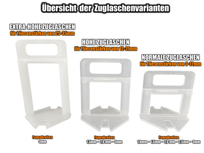 500 EXTRA HIGH tile leveling spacers for tile thicknesses from 25mm to 35mm - TILE GOD® - Joint width 3mm - Levelling spacers - Wedges - Pliers customized individually (500 EXTRA HIGH tile leveling spacers 3mm)
