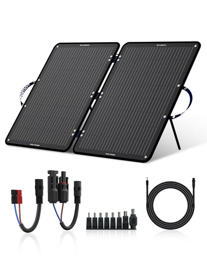 ECO-WORTHY 100W solar panel foldable with 10 connectors & 3 meters cable for power station, monocrystalline with 23% high efficiency and IP65 waterproof for camping, RV, outdoor emergency power supply.