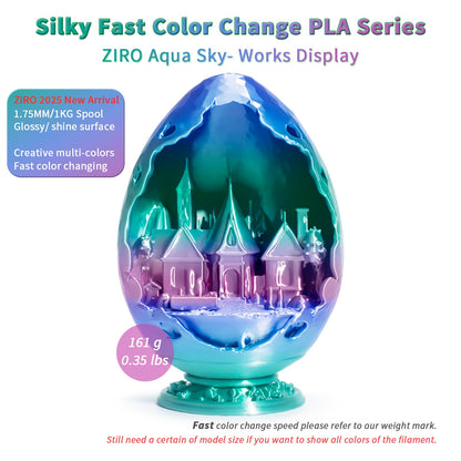 ZIRO Silk Multicolor 3D Printer Filament, Silk Rainbow PLA Filament 1.75mm, Fast Gradient PLA 1kg for Most 3D Printers, Dimensional Accuracy +/-0.03mm, Aqua Sky