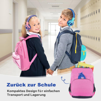 2 sets of headphones for children with portable cases, kid-safe headphones with limited volume, wired headphones for girls, boys, on-ear kids' headphones for school, travel mint + pink