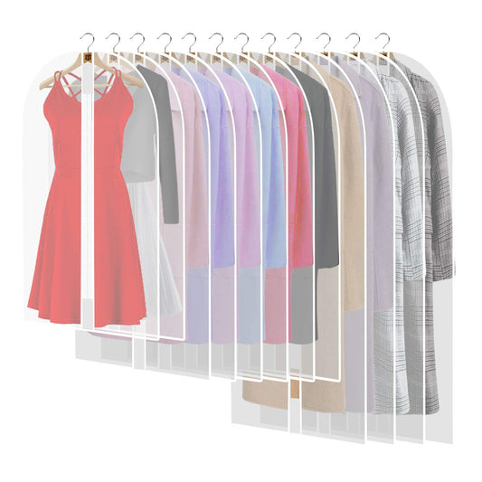 12 Pieces Transparent Garment Bags Cover with Zipper, Clothes Protection Jackets Coats Evening Dress Suit Dress Cover Suit Cover Suit Bag Translucent (White)