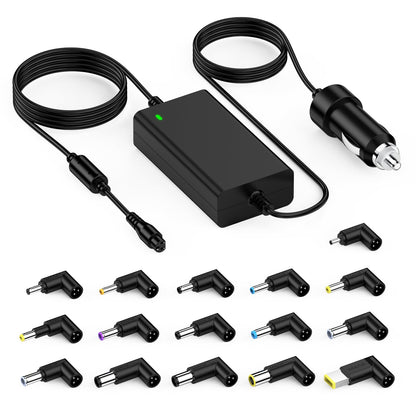 90W Universal Car Laptop Charger DC Adapter for HP Pavilion Acer Aspire Swift ASUS Vivobook Lenovo Ideapad Dell Sony Toshiba Samsung JBL Fujitsu Medion Tablets with 16 adapter plugs.
