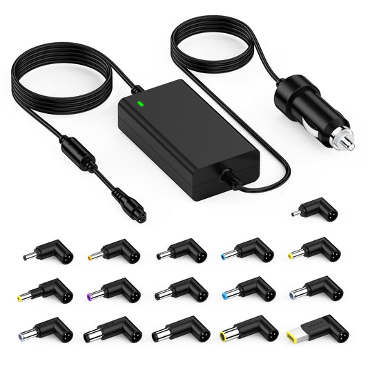 90W Universal Car Laptop Charger DC Adapter for HP Pavilion Acer Aspire Swift ASUS Vivobook Lenovo Ideapad Dell Sony Toshiba Samsung JBL Fujitsu Medion Tablets with 16 adapter plugs.