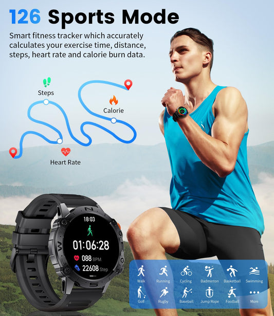 SIEMORL Smartwatch for Men with phone function, fitness tracker 1.43" AMOLED display men's smartwatch with heart rate monitor sleep monitor pedometer, 100 sports modes IP68 calories Android iOS