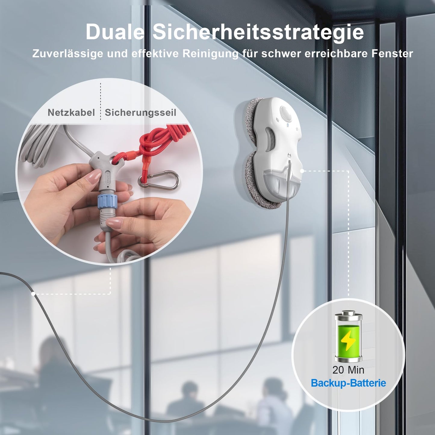 HUTT C65 window cleaning robot with spray function, Electric window cleaner remote control with 80ML tank, Window cleaner robot automatic, for indoor and outdoor windows, 10x cloths, case