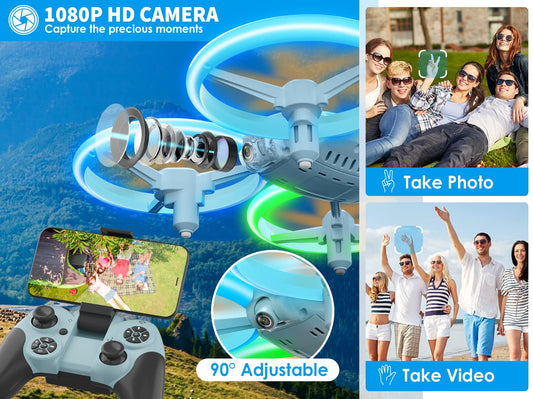 i9C Drone with HD Camera for Kids, Mini Drone with Colorful LED Lights, RC Quadcopter with Headless Mode, Flight Path, Toy Gifts for Boys Girls Beginners