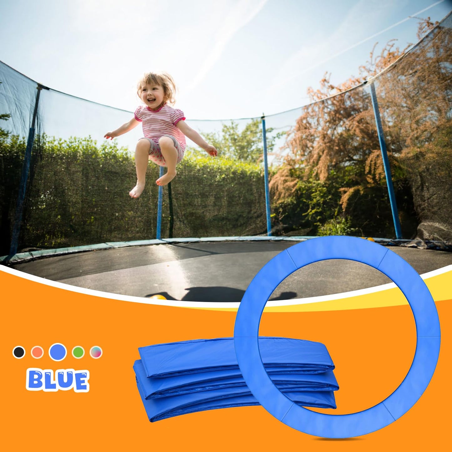 Trampoline Edge Cover Ø 305 cm, Spring Cover, Edge Protection, UV Resistant, Tear-Resistant, UV-Resistant Edge Cover Ø 305 for Trampoline Trampoline Accessories Blue Color, 30cm Wide Universal Frame Padding