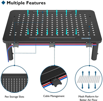 BONTEC Monitor Stand Adjustable Monitor Riser made of high-quality metal. Ergonomic stand for laptop, computer, iMac, PC, printer up to 20 kg, black 2-pack.