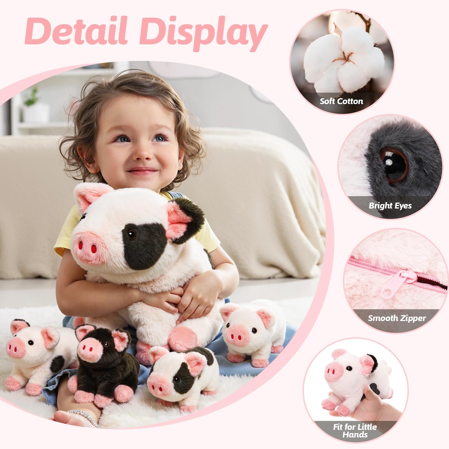 OUOZZZ 5 pieces pig plush toy, 23cm soft pig stuffed toy with 4 baby piglets inside - party birthday gift lucky pig decor for kids