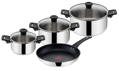 Tefal by Jamie Oliver Mainstream pot and pan set B271S7 | Stainless Steel Black Collection | Titanium Non-Stick coating | Thermo-Spot | Ergonomic Soft-Touch handles | Induction compatible