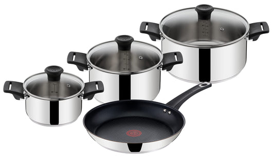 Tefal by Jamie Oliver Mainstream pot and pan set B271S7 | Stainless Steel Black Collection | Titanium Non-Stick coating | Thermo-Spot | Ergonomic Soft-Touch handles | Induction compatible