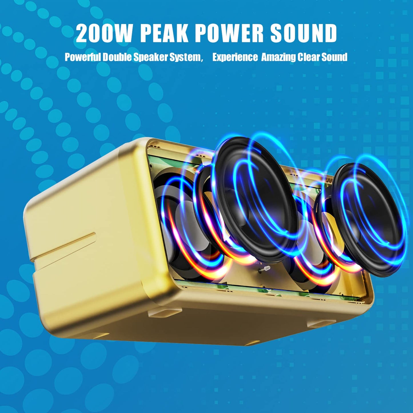 Karaoke machine for adults and kids, portable Bluetooth speakers with 2 UHF wireless microphones Karaoke speaker PA system with colorful gradient LED lights for home parties - Gold