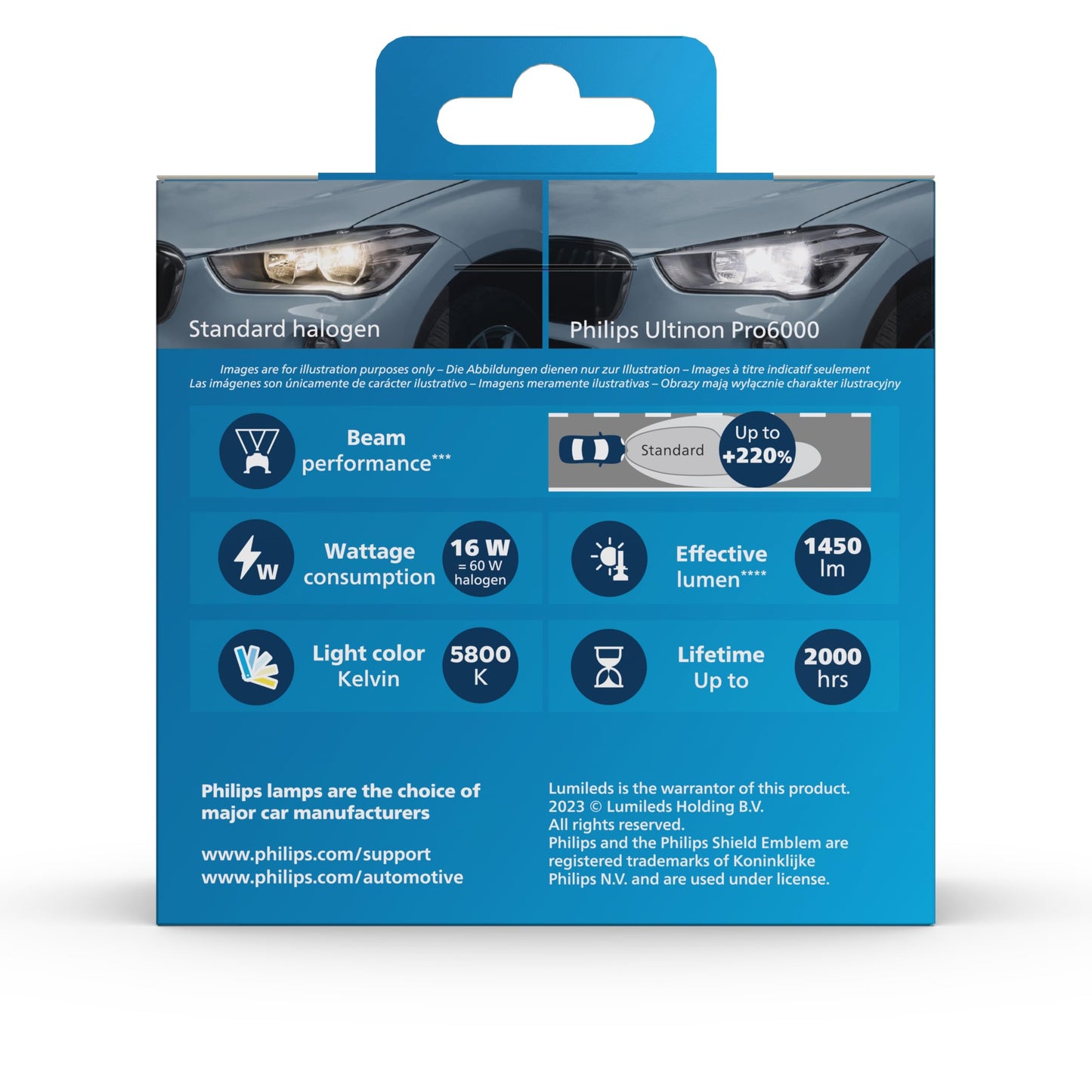 Philips Ultinon Pro6000 Standard H7 LED headlight bulb with road approval*, +220% brighter light**