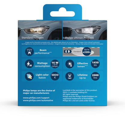 Philips Ultinon Pro6000 Standard H7 LED headlight bulb with road approval*, +220% brighter light**