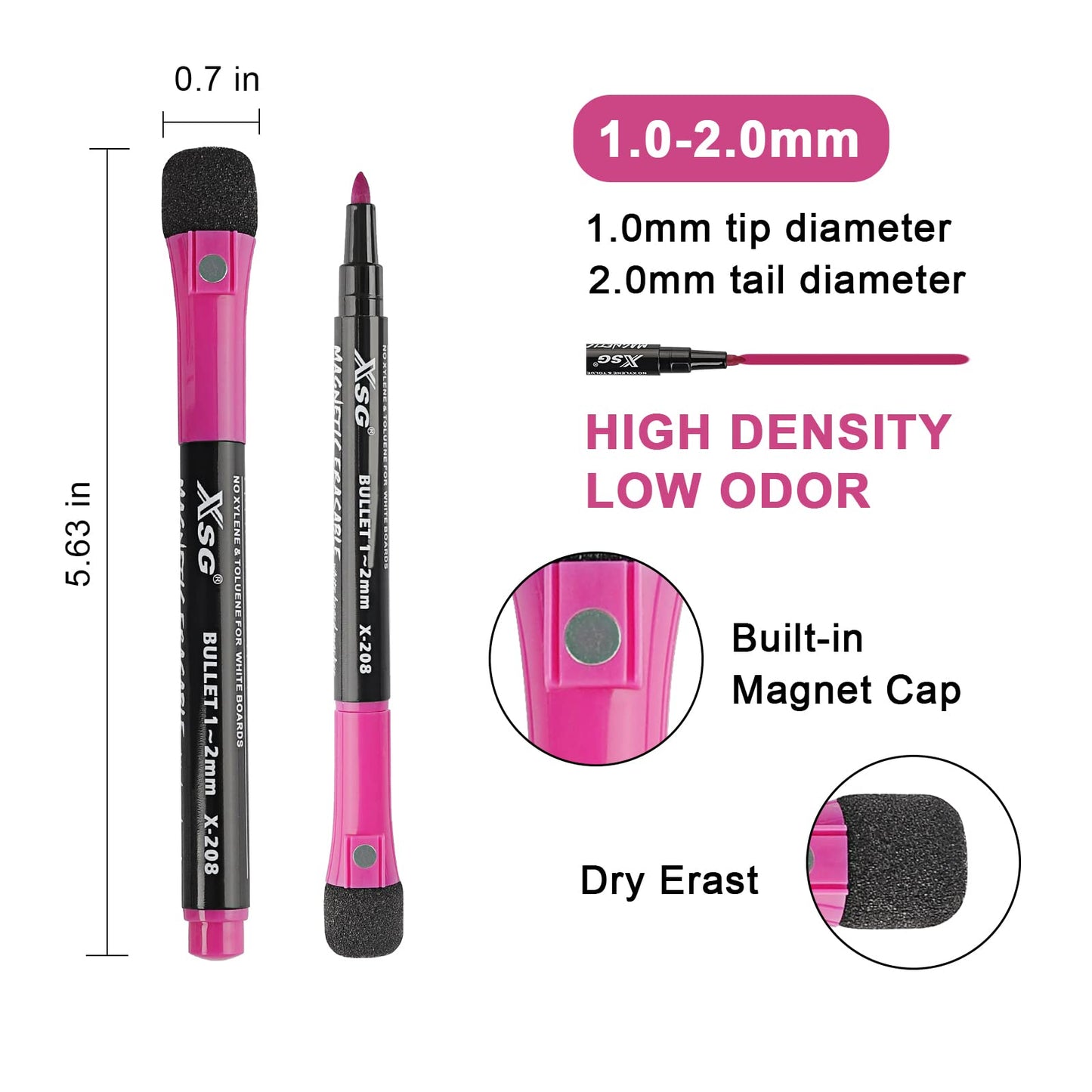 ABEIER Whiteboard Markers (36 pack), 12 colors with sponge, Magnetic Whiteboard Pens, Dry Erase Markers, round tip 1-2mm, Great for home, school, office.