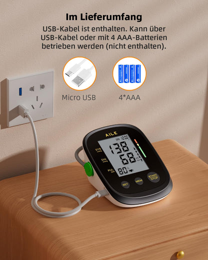 AILE home use blood pressure monitor, upper arm blood pressure monitor, fully automatic, with large cuff (22-42cm), 2 * 99 memory, easy to use