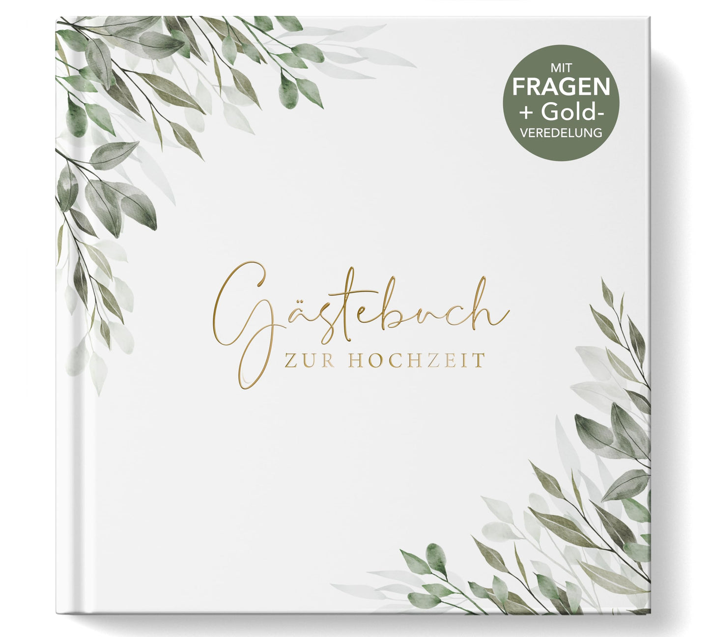 "Love and Air guestbook for wedding with fill-in questions, Vintage, gold foil accents, Hardcover - Eucalyptus"