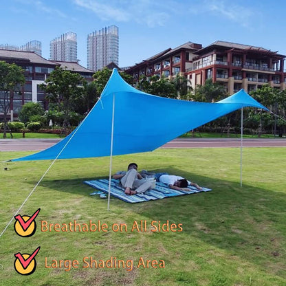 2x2m sun protection Beach Windproof Stable Beach Tent UV Protection 4-8 people sunshade beach with poles beach shelter Quick Up sun tent Sun tent Garden