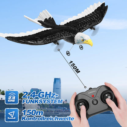DEERC FX651 RC airplane, remote controlled eagle airplane for beginners, RC eagle outdoor with 6-axis gyro stabilizer, 2.4 GHz 2Ch flying bird with 2 flight batteries and propeller, for kids, boys