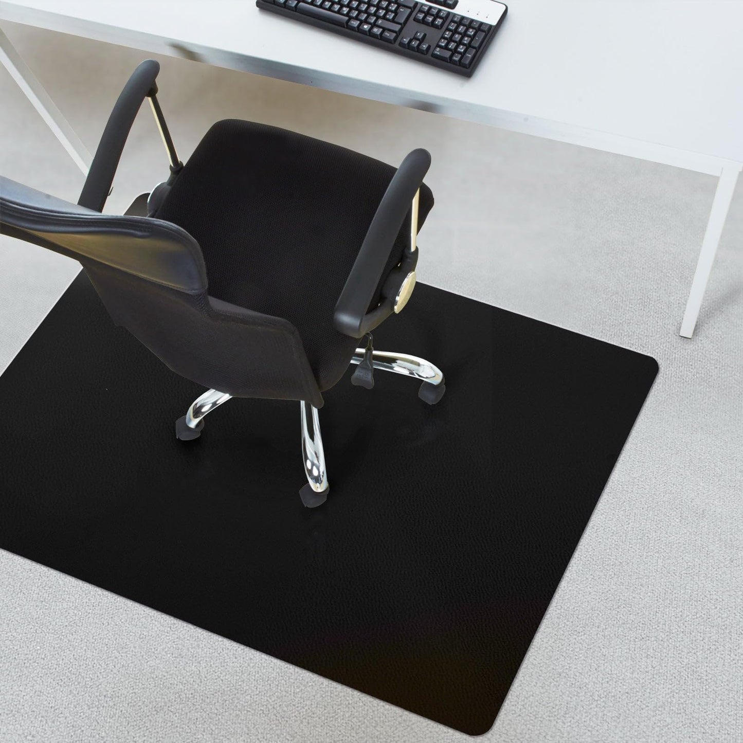Floor protection mat for office chair, desk chair underlay transparent, desk pad protection mat, floor mats for office chairs, 114 x 200 cm for hard floors (Black)