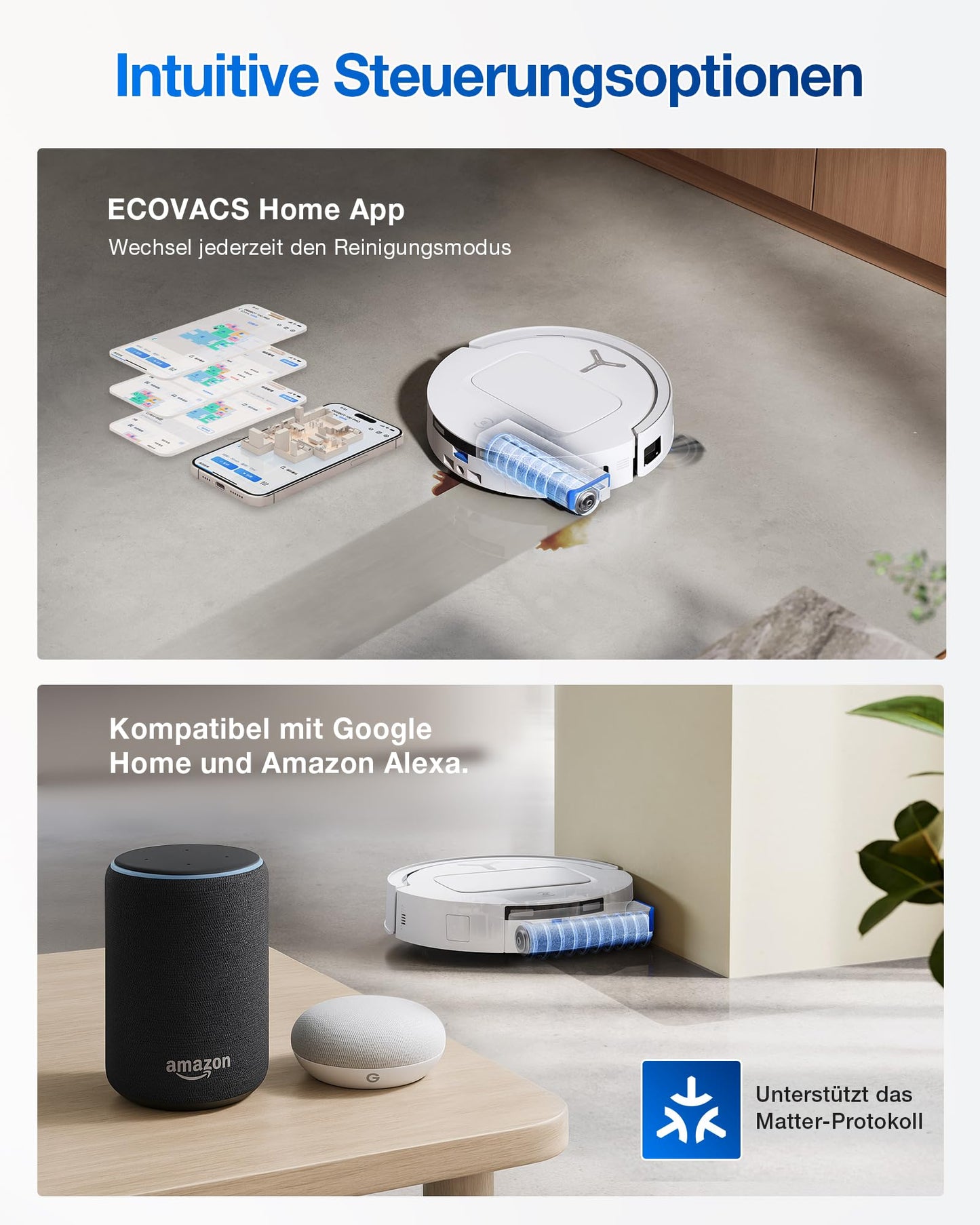 ECOVACS DEEBOT T80 OMNI robot vacuum with mopping function, 18,000 Pa suction power, OZMO ROLLER mop with continuous fresh water self-cleaning, ZeroTangle 3.0, mop wash with 40-75℃ hot water, White