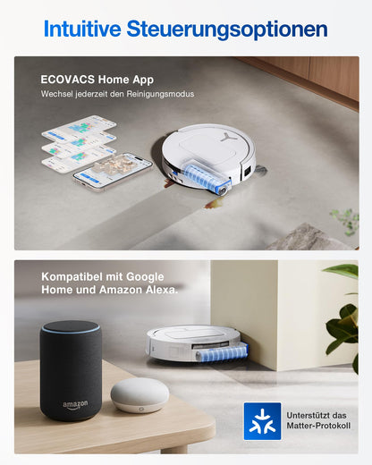 ECOVACS DEEBOT T80 OMNI robot vacuum with mopping function, 18,000 Pa suction power, OZMO ROLLER mop with continuous fresh water self-cleaning, ZeroTangle 3.0, mop wash with 40-75℃ hot water, White