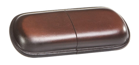MIKA 28071302 - Large eyeglass case made of genuine saddle leather in brown, round case for glasses and eyewear, glasses box for men and women, brown glasses storage, sunglasses case approx. 18 x 8 x 4 cm.