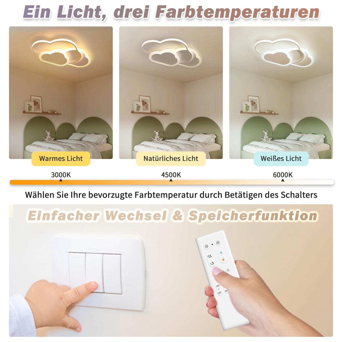BLMYL LED ceiling light for children's room 42CM lamp, dimmable ceiling lamp for children's room with remote control 3000K-6000K, 32W ceiling lamp for living room, bedroom