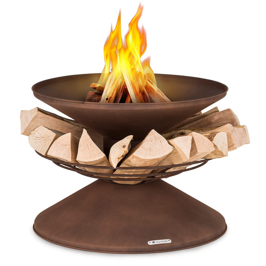 Blumfeldt Fire Pit, Weatherproof Fire Pit with Grill Grate & Spark Guard, Small Steel Fire Pits, Fire Pit with Grill for Patio & Garden, Fire Pit with Grill Ring & Stand, 55cm high